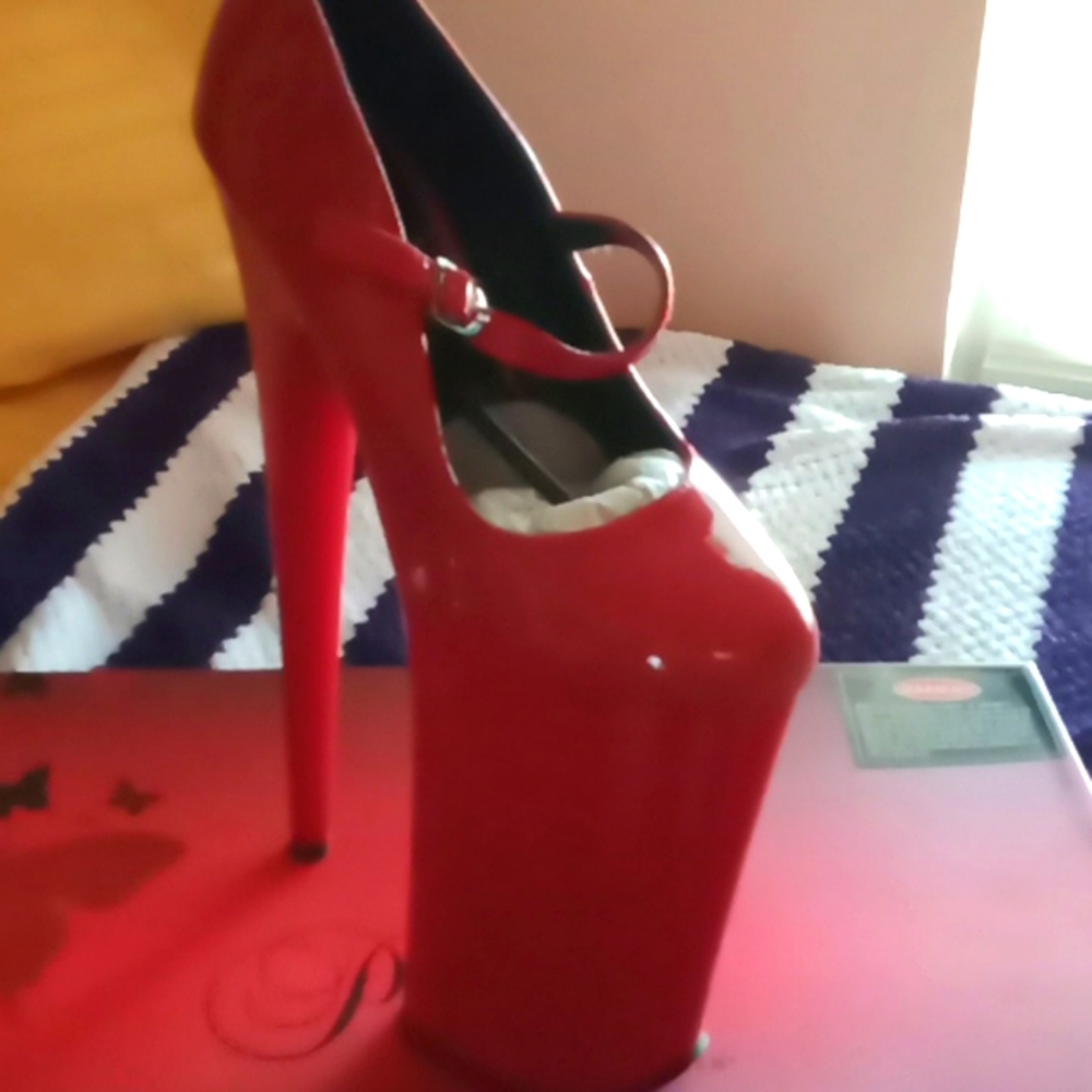 8 inch red pleaser heels.